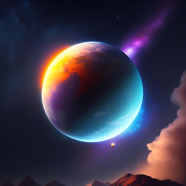 3D illustration of a planet in space with stars and planet