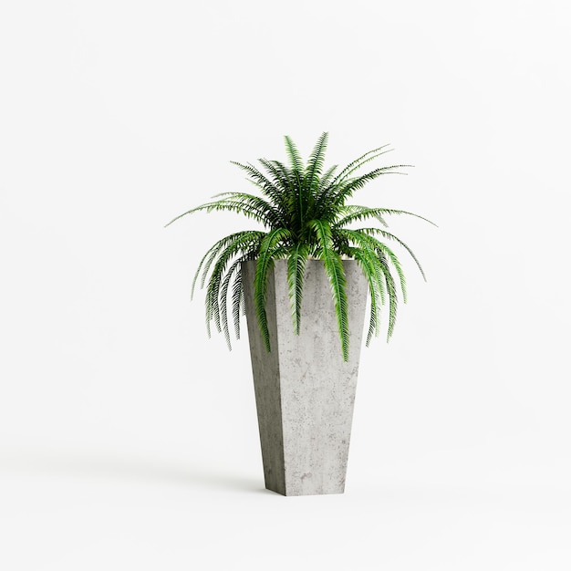 白い背景で隔離のコンクリート鉢植えの植物の3dイラスト