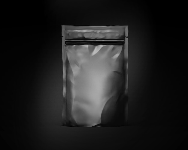 3D Illustration Plastic Pouch Packaging Mockup in black backgro