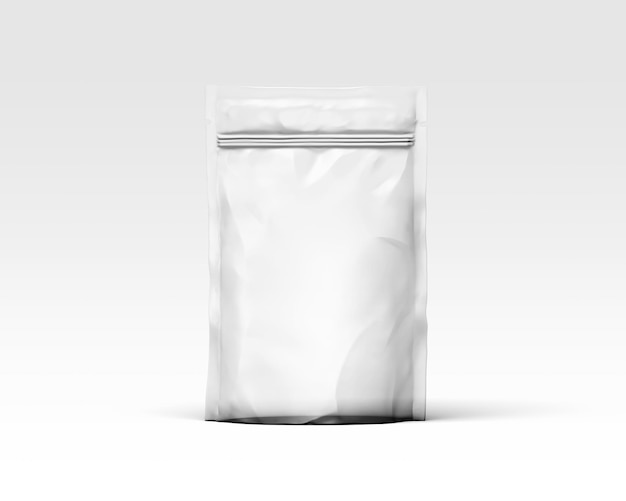 3D Illustration Plastic Pouch Packaging Mockup in white backgro