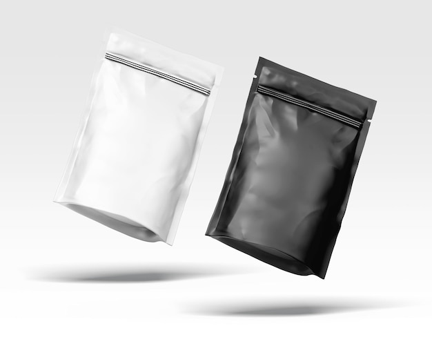 3D Illustration Plastic Pouch Packaging Mockup in white backgro