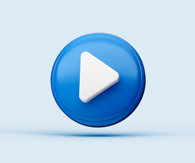 3d illustration of play button for web on blue background with shadow