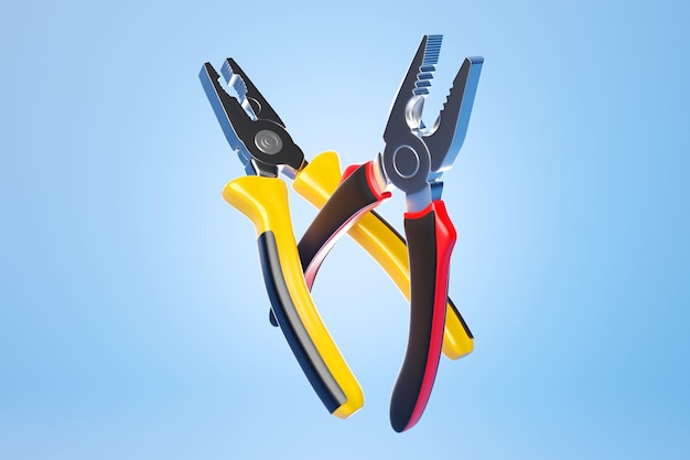 3D illustration of a pliers in cartoon style on a blue background Hand carpentry tool for the workshop