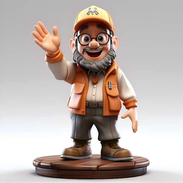 3D illustration of a plumber with hat and glasses waving hand
