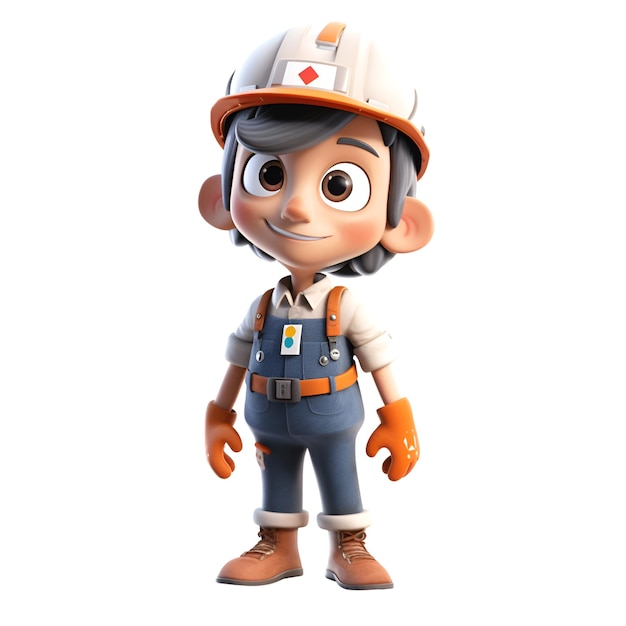 3D illustration of a plumber with a helmet and overalls