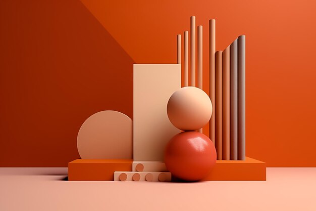 3D illustration podium geometry with orange color Product presentation blank podium Ai generated