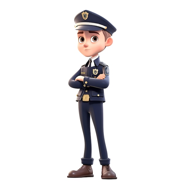 3d illustration of a police officer with crossed armsisolated white background