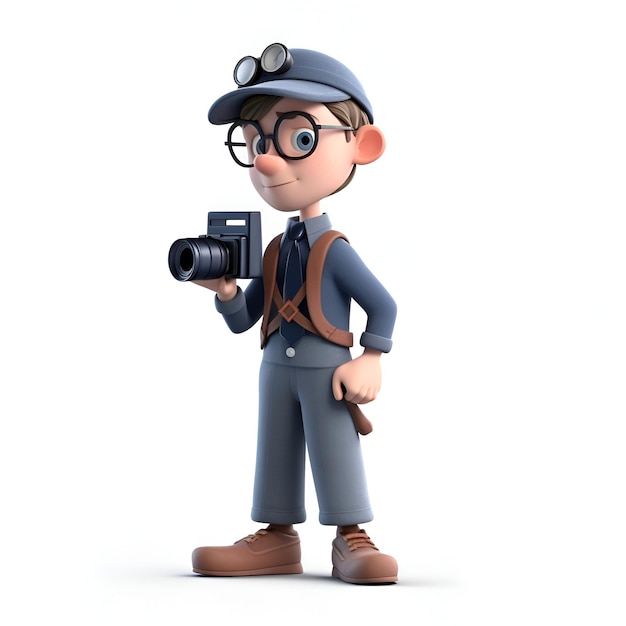 3D illustration of a policeman with a camera on a white background