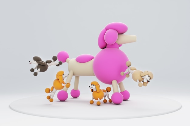 3d illustration poodle set