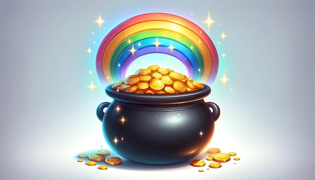 3d Illustration of the pot of gold coins and of rainbow for st patricks day