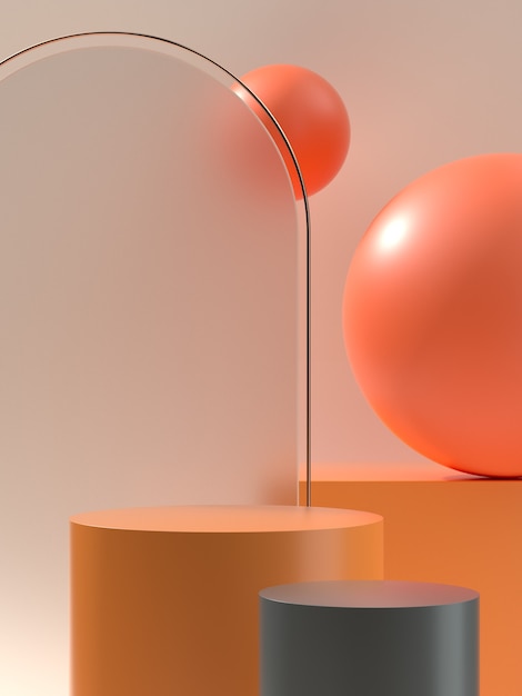 3D Illustration product podium or stage with sphere and sunny light