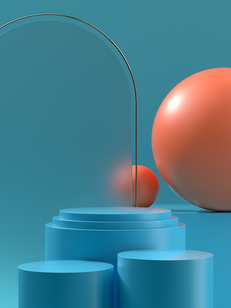 3D Illustration product podium or stage with sphere and sunny light