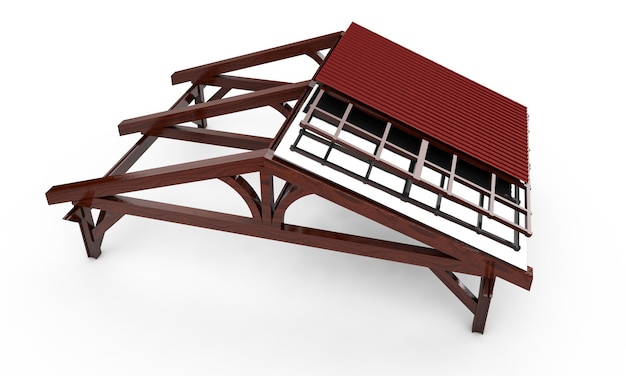 3d illustration of the progress of a roof on a white background