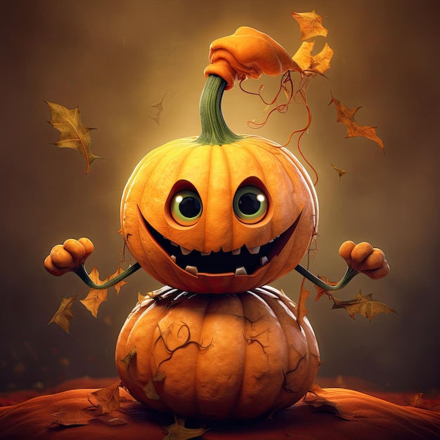 3D Illustration of pumpkin character that is drawn in cartoon style AI Generated