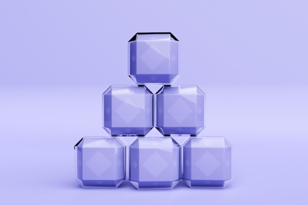 3d иллюстрация фиолетовых кубиков. Набор квадратов на монохромном фоне, узор. Геометрический фон