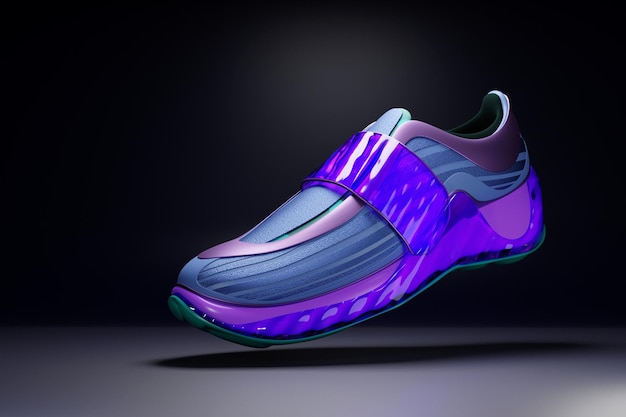 Illustrazione 3d nuove sneakers sportive viola su un'enorme suola in schiuma sneakers in uno stile brutto sneakers alla moda