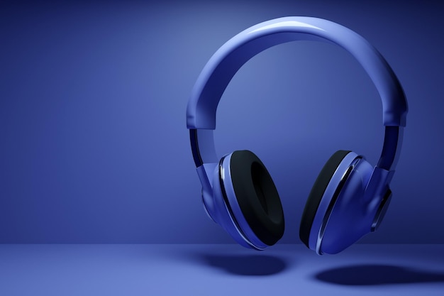 3d illustration of purple retro headphones  on  purple  isolated background on white lights. Headphone icon illustration