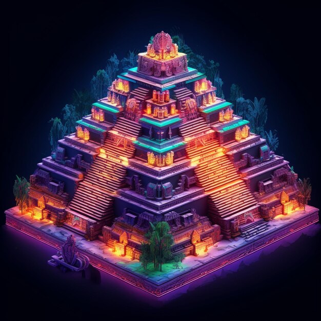 A 3d illustration of a pyramid with a waterfall and a waterfall generative ai