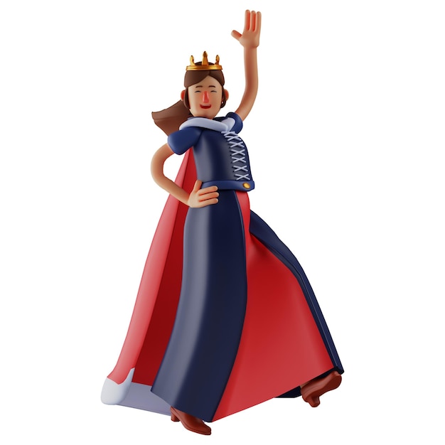 3D illustration Queen 3D character as a talented dancer showing a cheerful expression with the