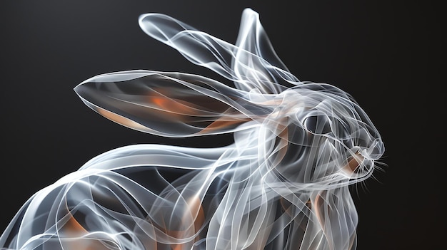 3D illustration of a rabbit made of smoke The rabbit is facing to the right of the viewer