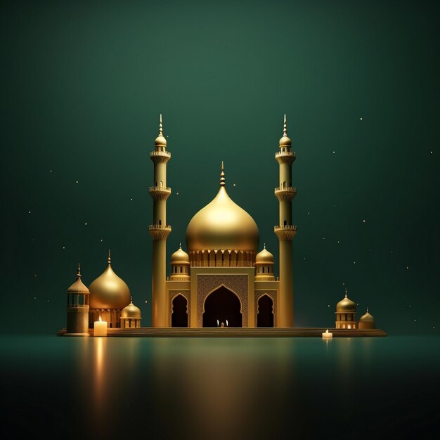 3d illustration of ramadan kareem background with mosque and eid mubarak background