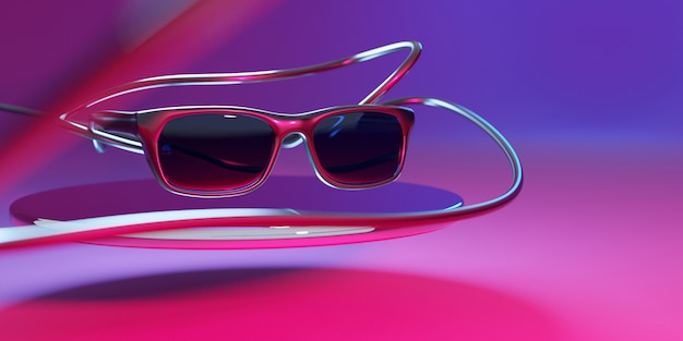 3d illustration of realistic black sunglasses with a plastic chain with shadows 