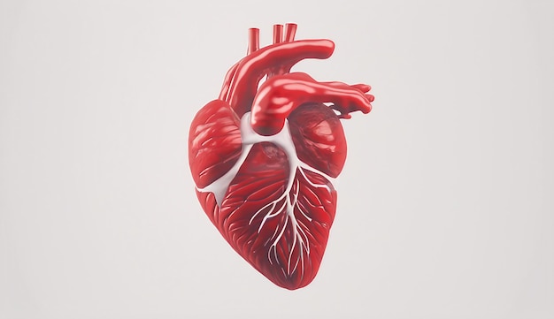 Foto illustrazione 3d di un cuore umano realistico su sfondo bianco generata da ai