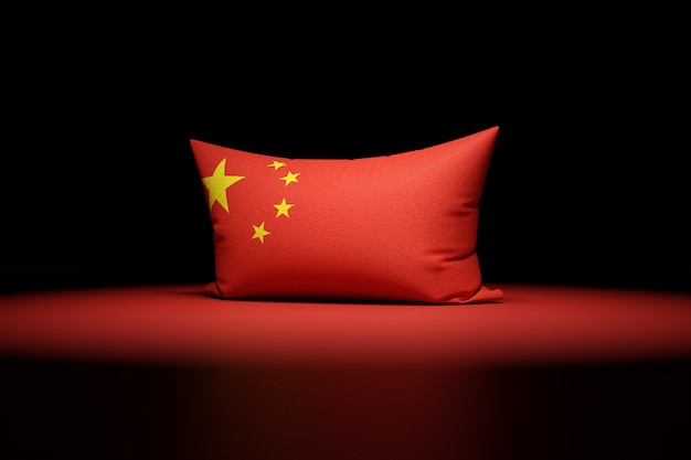 中国の国旗を描いた長方形の枕の3dイラスト