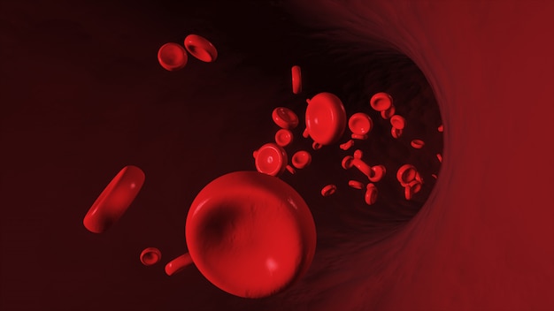 3d illustration of red blood cell flowing in artery