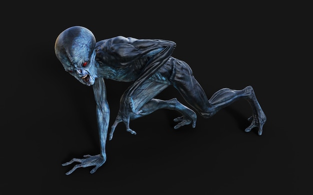 3d Illustration of a red eyes alien on black.