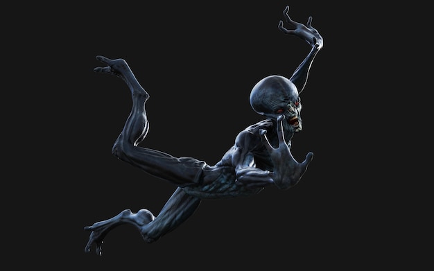 3d Illustration of a red eyes alien on black.