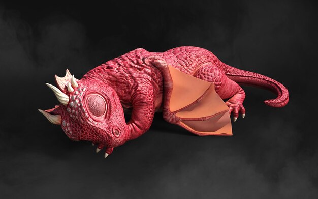 3d illustration of a red fantasy dragon posing isolated on black background with clipping path