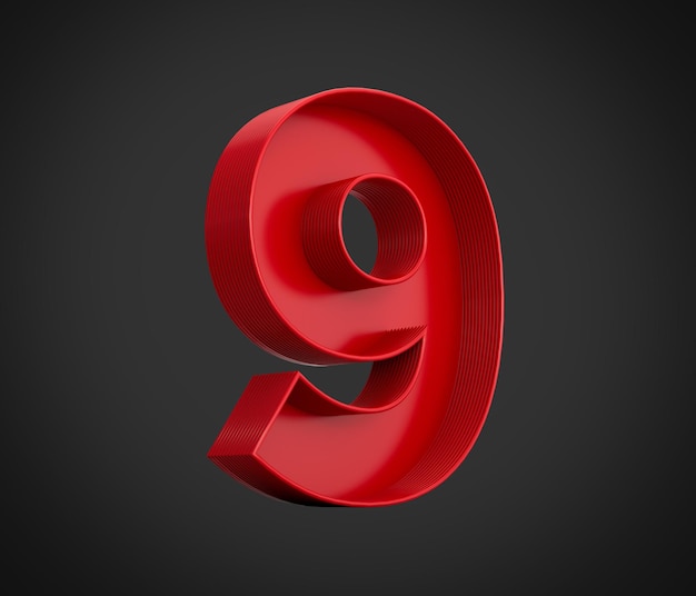 3d illustration of red number 9 or nine inner shadow