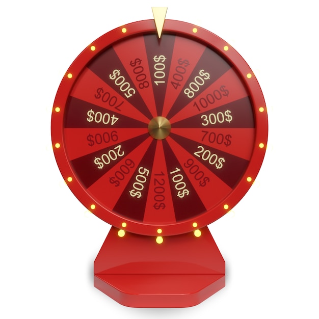 Foto ruota rossa dell'illustrazione 3d di fortuna o di fortuna. ruota della fortuna di filatura realistica. fortuna della ruota isolata su fondo bianco.