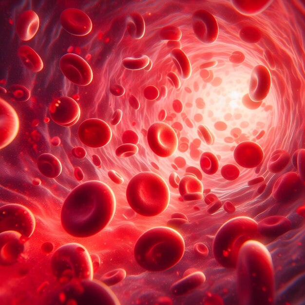 Photo 3d illustration of red and white blood cells flowing through a capillary