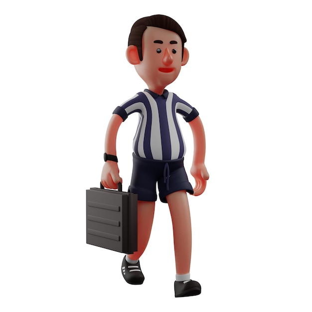 3D illustration Referee Design Cartoon character 3D has a suitcase walk with a smile wearing