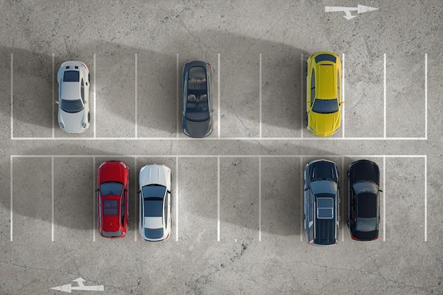 3D illustration Rendering Empty parking lots aerial view