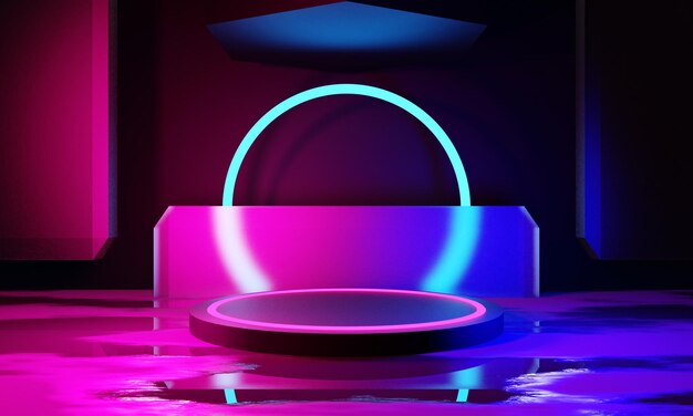 3d illustration rendering gaming gamer background abstract wallpaper cyberpunk style metaverse scifi game neon glow of stage scene pedestal room