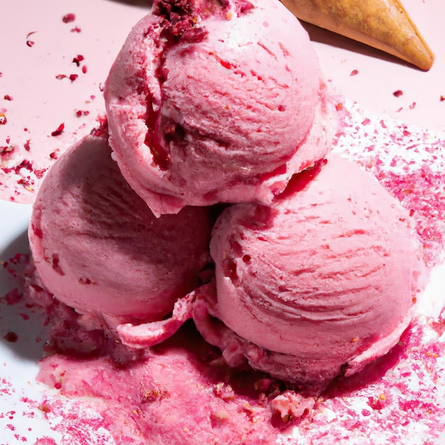 3d иллюстрация рендеринга мороженого разных цветов и вкусов, украшенного на красочном фоне Выборочный фокус