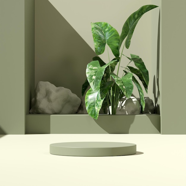 3D illustration rendering image of empty space mockup podium nature themed for product display