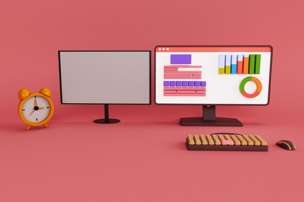 3d illustration rendering minimal computer monitor Business and finance analytics on Roman background