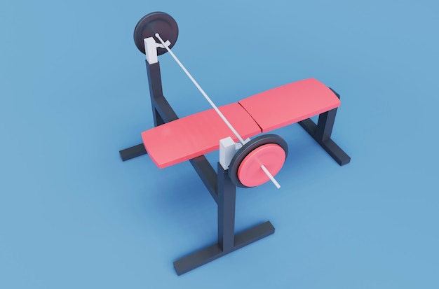 갈매기 배경에 최소한의 체육관 벤치 프레스를 렌더링하는 3d 그림