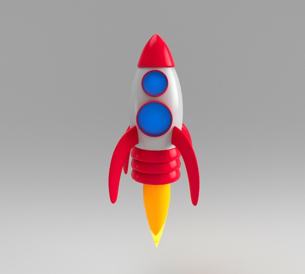 3d illustration rendering minimal spaceship rocket fly on white background