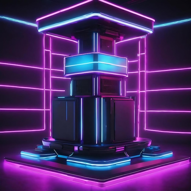 3d illustration rendering of technology futuristic cyberpunk display gaming scifi stage pedestal bac