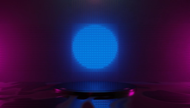 3d иллюстрация рендеринг технологии футуристический киберпанк дисплей игровой научно-фантастический сценический пьедестал фон геймер баннер знак неонового свечения стенд подиум для продажи продукта