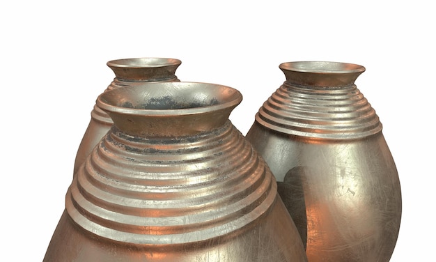 3D illustration rendering vase set metallic