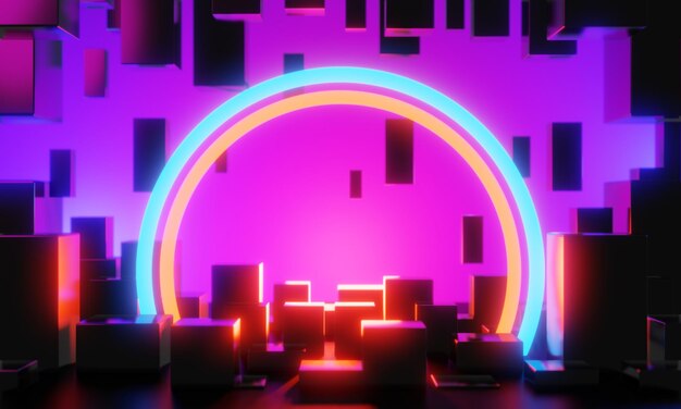 3d illustration renderinggaming gamer background abstract wallpapercyberpunk style metaverse scifi game neon glow of stage scene pedestal room