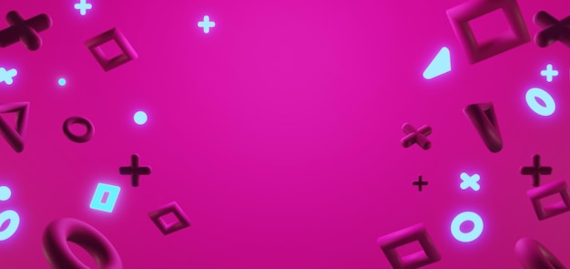 Foto 3d illustrazione renderinggioco giocatore sfondo astratto carta da paraticyberpunk stile metaverse scifi gioco bagliore al neon della scena del palcoscenico stanza del piedistallo