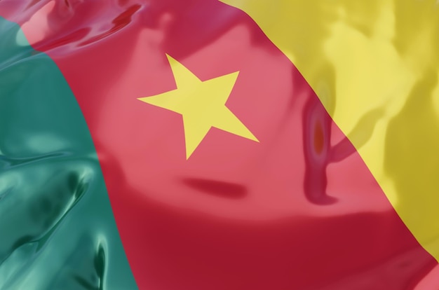 3d illustration of republic of cameroun flag on shiny wavy fabric