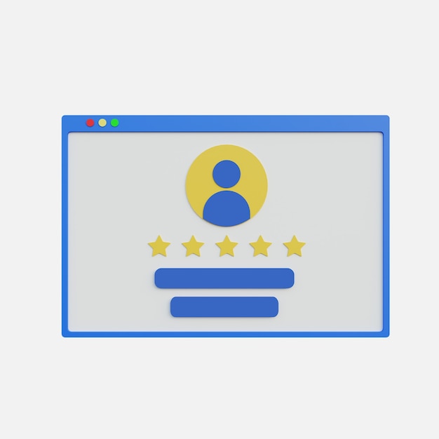 3d illustration of review rating from web with person icon  on white background